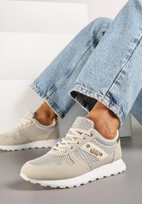 Born2be - Beżowe Sneakersy Ozdobione Aplikacją Telasielis. Okazja: na co dzień. Kolor: beżowy. Materiał: jeans. Wzór: aplikacja