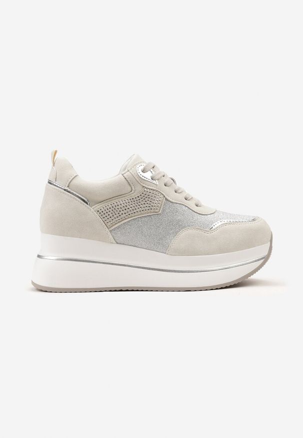 Born2be - Beżowe Sneakersy na Grubej Podeszwie z Ozdobnymi Cyrkoniami Alista. Okazja: na co dzień. Kolor: beżowy. Sport: turystyka piesza