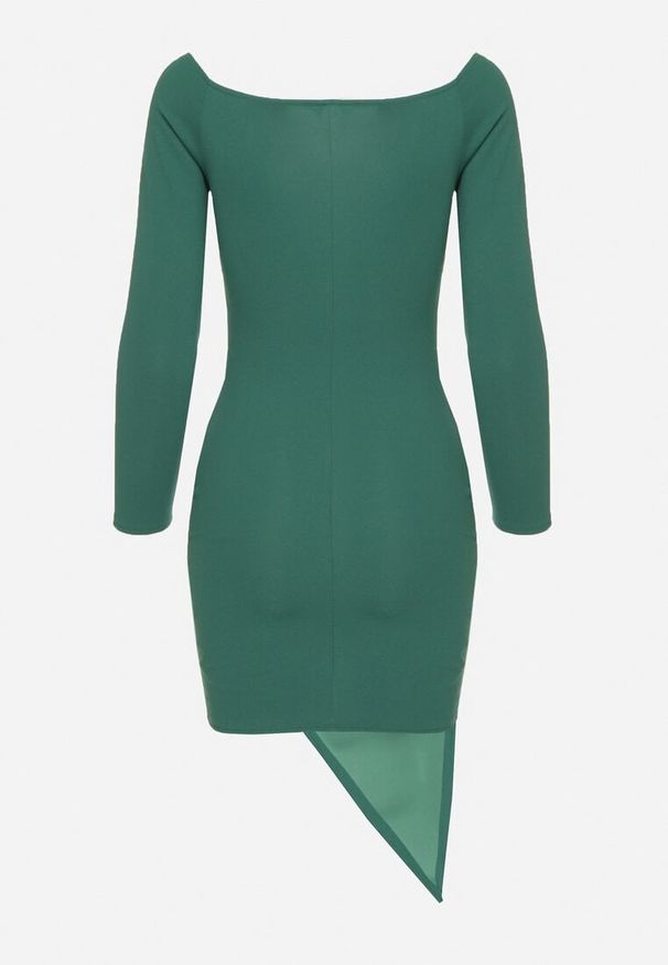 Born2be - Zielona Koktajlowa Asymetryczna Sukienka z Kopertowym Dekoltem Zaidelle. Okazja: na imprezę. Typ kołnierza: dekolt kopertowy. Kolor: zielony. Typ sukienki: asymetryczne, kopertowe. Styl: wizytowy
