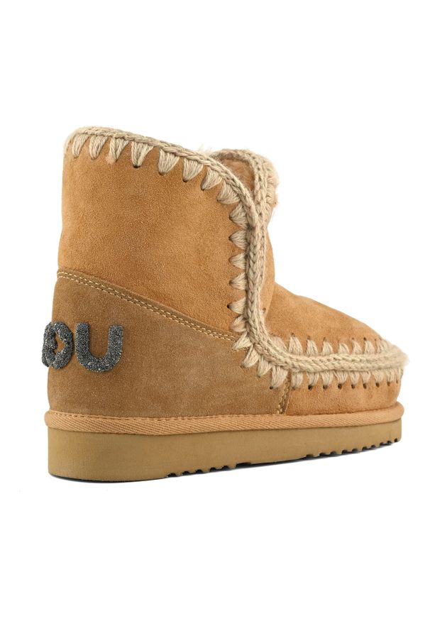 Mou - MOU ESKIMO 18 GLITTER LOGO Śniegowce damskie. Kolor: brązowy. Materiał: zamsz, materiał, wełna. Szerokość cholewki: normalna. Sezon: zima. Styl: elegancki, boho