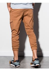 Ombre Clothing - Spodnie męskie joggery - beżowe P761 - S. Okazja: na co dzień. Kolor: beżowy. Materiał: elastan, bawełna. Długość: krótkie. Styl: casual