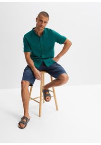 bonprix - Koszula muślinowa z krótkim rękawem. Typ kołnierza: kołnierzyk stójkowy. Kolor: niebieski. Długość rękawa: krótki rękaw. Długość: krótkie #2