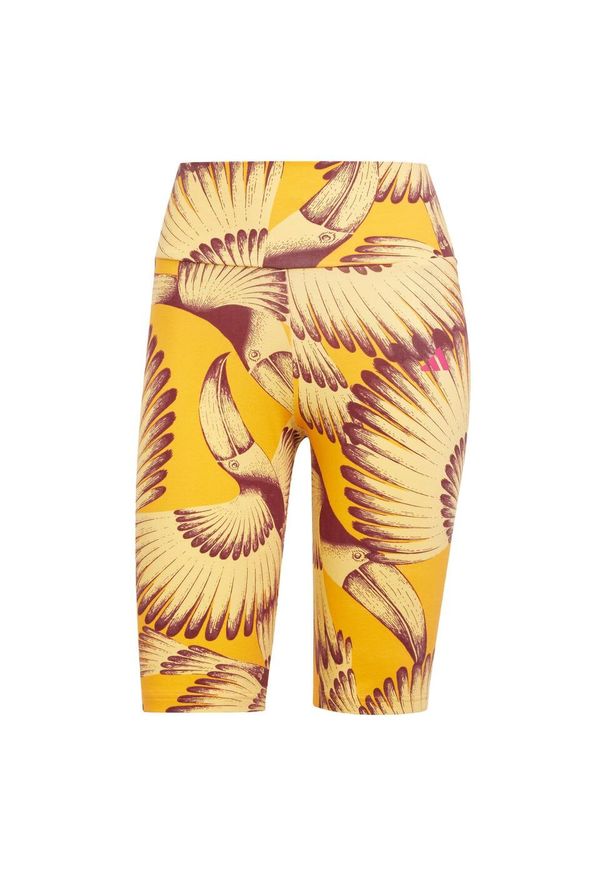 Adidas - Szorty adidas x FARM Bike. Kolor: wielokolorowy, żółty, czerwony, pomarańczowy. Wzór: nadruk. Sport: kolarstwo, fitness