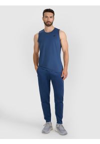 4f - 4F Tank top treningowy szybkoschnący męski - granatowy S. Kolor: niebieski. Materiał: materiał, włókno, elastan, syntetyk. Wzór: ze splotem. Sport: fitness