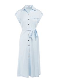 Born2be - Jasnoniebieska Sukienka Koszulowa Phinitrite. Okazja: na co dzień. Kolor: niebieski. Wzór: aplikacja. Typ sukienki: koszulowe. Materiał: materiał. Długość rękawa: krótki rękaw. Sezon: lato. Styl: casual. Długość: midi #3