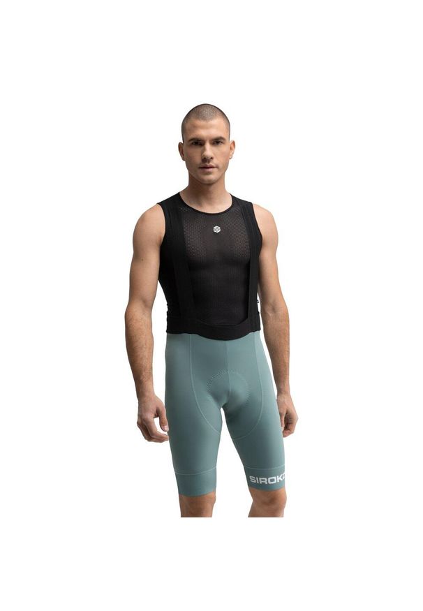 SIROKO - Męskie spodenki rowerowe z szelkami Kolarstwo Siroko BX Oberwald. Kolor: wielokolorowy, czarny, zielony. Materiał: nylon. Sport: kolarstwo