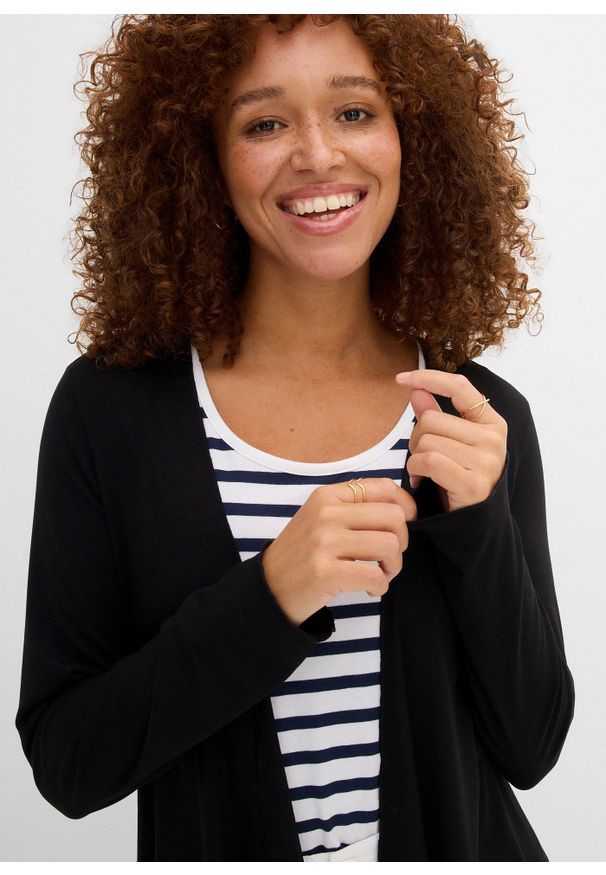 bonprix - Kardigan z miękkiej mieszanki wiskozy. Kolor: czarny. Materiał: wiskoza. Długość: długie