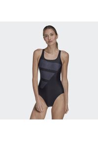 Adidas - Big Bars Graphic Swimsuit. Kolor: wielokolorowy, szary, czarny, biały