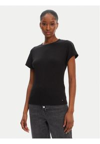 TOMMY HILFIGER - Tommy Hilfiger T-Shirt WW0WW45731 Czarny Slim Fit. Kolor: czarny. Materiał: wiskoza