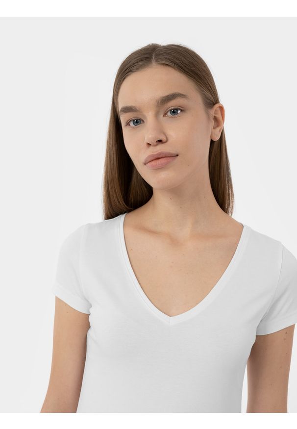 4f - 4F T-shirt slim gładki damski XXL. Kolor: biały. Materiał: bawełna, elastan. Wzór: gładki