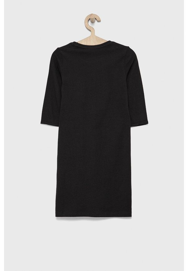 Guess Sukienka bawełniana dziecięca kolor czarny mini prosta. Okazja: na co dzień. Kolor: czarny. Materiał: bawełna. Wzór: nadruk. Typ sukienki: proste. Styl: casual. Długość: mini