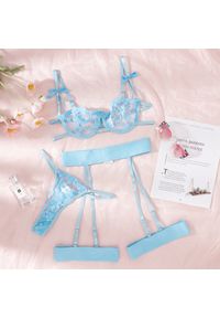 Intica - Komplet bielizny koronkowy z kokardkami Walentina. Kolor: niebieski. Materiał: koronka. Wzór: koronka