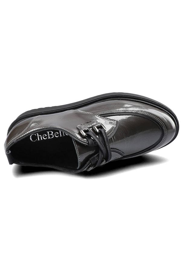 CheBello - Szare Półbuty Chebello Damskie Buty Na Platformie. Zapięcie: sznurówki. Kolor: szary. Materiał: lakier, skóra. Szerokość cholewki: normalna. Obcas: na platformie. Wysokość obcasa: średni