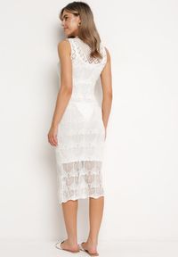 Born2be - Biała Sukienka Bodycon z Ażurowej Dzianiny z Halką w Komplecie Willowas. Okazja: na co dzień. Kolor: biały. Materiał: dzianina. Wzór: ażurowy. Typ sukienki: bodycon. Styl: elegancki, casual #3