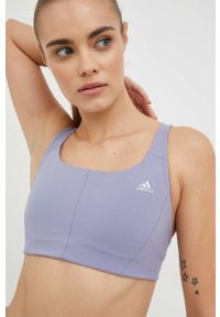adidas Performance biustonosz do jogi kolor fioletowy gładki. Kolor: fioletowy. Materiał: skóra, materiał. Wzór: gładki. Sport: joga i pilates #3