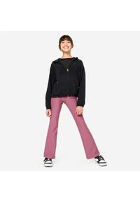 Decathlon - Legginsy fitness dziecięce Domyos rozkloszowane. Okazja: na uczelnię. Stan: podwyższony. Kolor: fioletowy. Materiał: elastan, poliester, materiał. Styl: sportowy