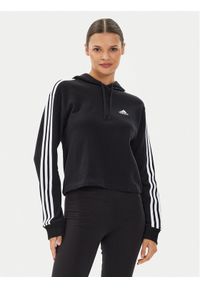 Adidas - adidas Bluza Essentials 3-Stripes French Terry Crop Hoodie IC8767 Czarny Regular Fit. Kolor: czarny. Materiał: bawełna