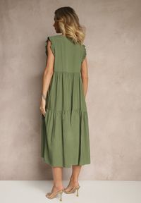 Renee - Zielona Sukienka z Bawełny z Falbankami Hirlio. Okazja: na co dzień. Typ kołnierza: kołnierz z falbankami. Kolor: zielony. Materiał: bawełna. Sezon: lato. Styl: elegancki, casual #5