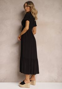 Renee - Czarna Boho Sukienka z Bawełny o Kopertowym Fasonie Rissatina. Okazja: do pracy. Typ kołnierza: dekolt w kształcie V. Kolor: czarny. Materiał: bawełna. Typ sukienki: kopertowe. Styl: boho #2