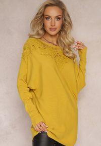 Renee - Żółty Sweter w Koronkę Iparog. Kolor: żółty. Materiał: koronka. Wzór: koronka. Sezon: jesień, zima #2