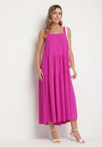 Born2be - Fioletowa Sukienka o Rozkloszowanym Kroju z Wiązaniem z Tyłu Savinelle. Okazja: na co dzień, na imprezę. Kolor: fioletowy. Styl: elegancki, casual #5
