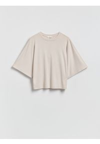 Reserved - T-shirt kimono z wiskozą - beżowy. Kolor: beżowy. Materiał: wiskoza #1