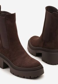 Born2be - Brązowe Botki w Stylu Sztybletów na Grubej Podeszwie Fesalana. Okazja: na co dzień. Zapięcie: zamek. Kolor: brązowy. Materiał: jeans. Styl: casual, elegancki