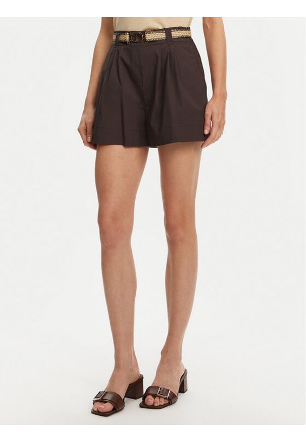 TwinSet - TWINSET Szorty materiałowe 251TT2106 Brązowy Loose Fit. Kolor: brązowy. Materiał: bawełna