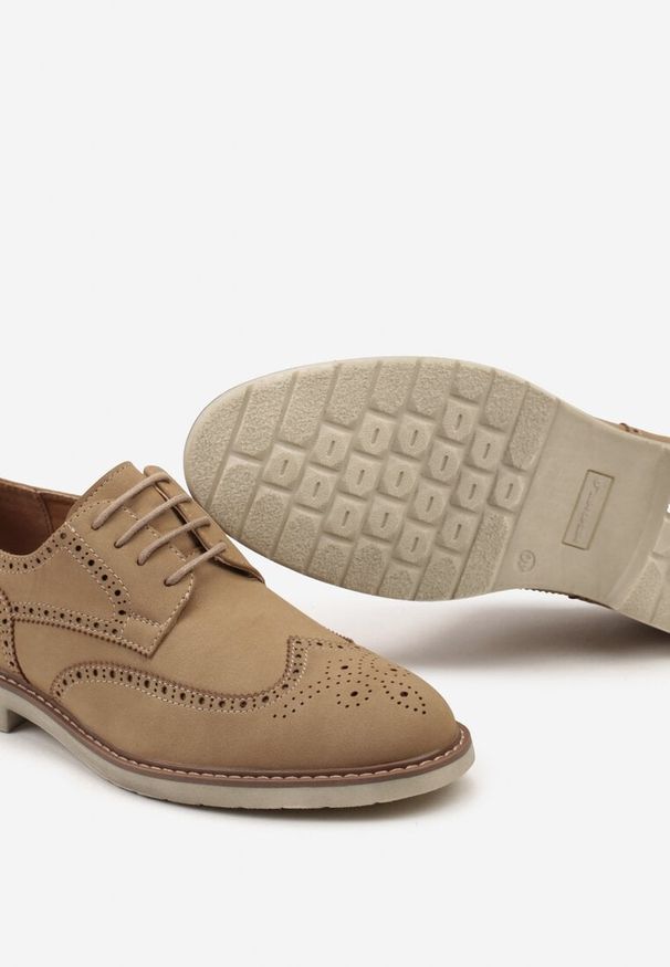 Born2be - Brązowe Sznurowane Półbuty Loafersy z Ozdobnymi Przeszyciami i Skórzaną Wkładką Mimele. Okazja: na spotkanie biznesowe. Kolor: brązowy. Materiał: skóra. Obcas: na obcasie. Styl: biznesowy, klasyczny. Wysokość obcasa: niski