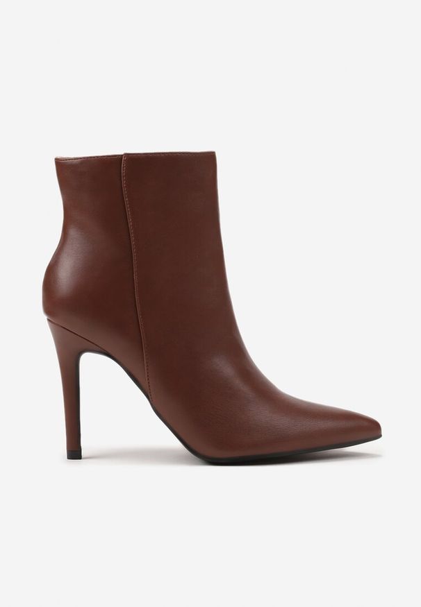 Born2be - Brązowe Klasyczne Botki Vices na Szpilce Derraze. Okazja: na imprezę, na co dzień. Kolor: brązowy. Materiał: jeans. Obcas: na szpilce. Styl: klasyczny
