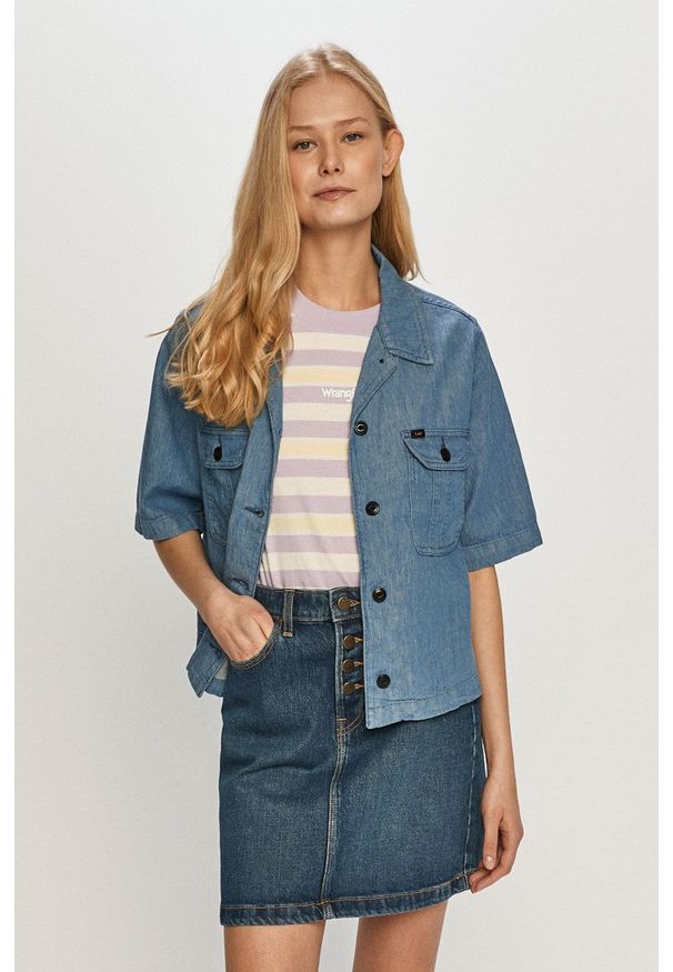 Lee Spódnica jeansowa kolor granatowy. Okazja: na co dzień. Stan: podwyższony. Kolor: niebieski. Materiał: jeans. Styl: casual