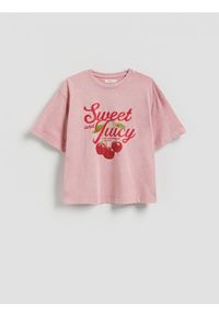 Reserved - Bawełniany t-shirt oversize - różowy. Kolor: różowy. Materiał: bawełna #1