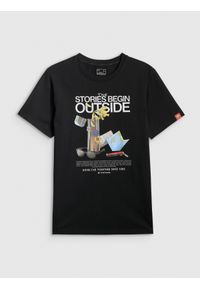 4f - 4F T-shirt regular z nadrukiem męski - czarny L. Okazja: na co dzień. Kolor: czarny. Materiał: dzianina, bawełna, materiał. Wzór: nadruk. Styl: casual, klasyczny #1