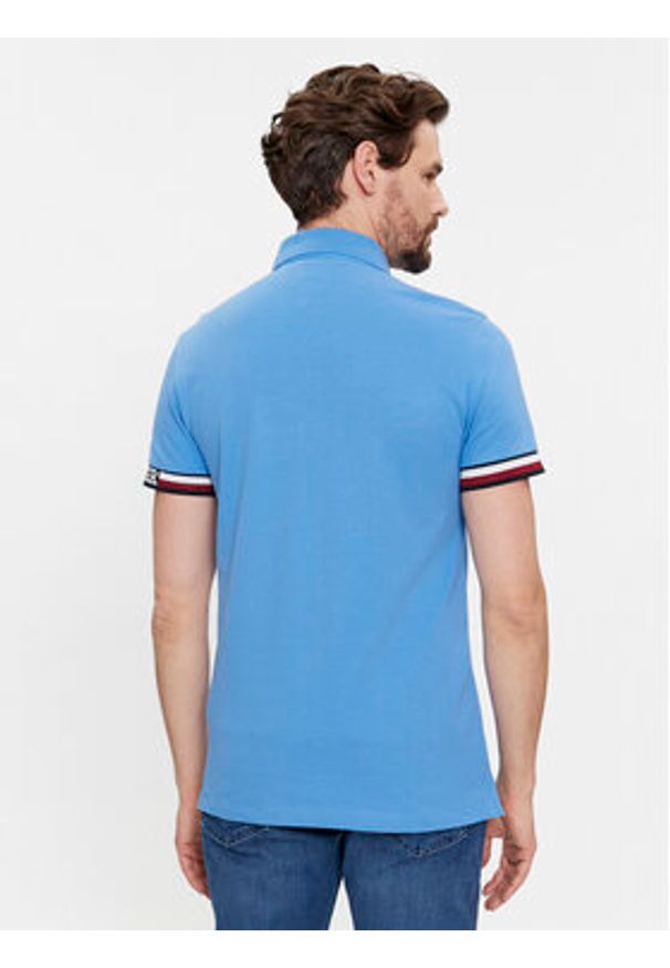 TOMMY HILFIGER - Tommy Hilfiger Polo Monotype Flag MW0MW33585 Niebieski Slim Fit. Typ kołnierza: polo. Kolor: niebieski. Materiał: bawełna