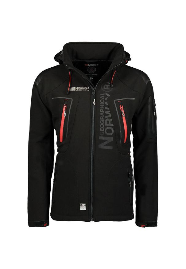 Kurtka przeciwdeszczowa z odpinanym kapturem Geographical Norway Techno. Typ kołnierza: kaptur. Kolor: czarny. Długość: długie. Sport: turystyka piesza
