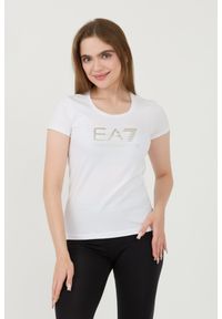 EA7 Emporio Armani - EA7 Czarny t-shirt ze srebrnym logo. Kolor: niebieski