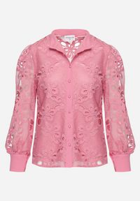 Born2be - Ciemnoróżowa Koszula z Ażurowej Koronki w Kwoaty Rarriana. Kolor: różowy. Materiał: koronka. Wzór: koronka, ażurowy