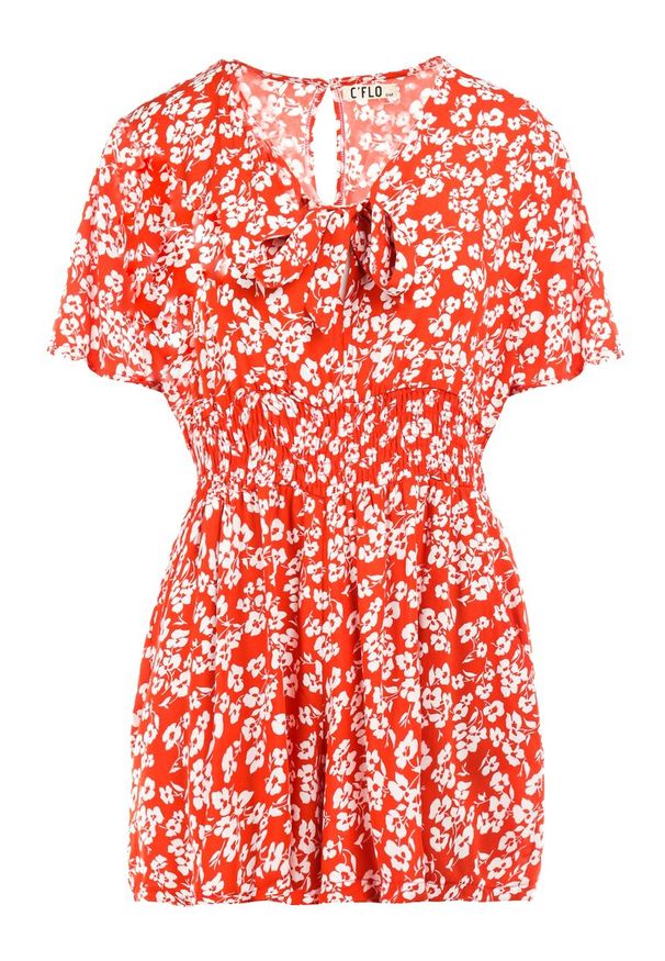 Born2be - Czerwony Kombinezon Kala. Kolor: czerwony. Materiał: wiskoza. Długość: krótkie. Wzór: kwiaty. Sezon: lato