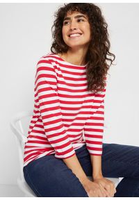 bonprix - Shirt z rękawami 3/4 i dekoltem w łódkę. Kolor: czerwony. Materiał: bawełna #1