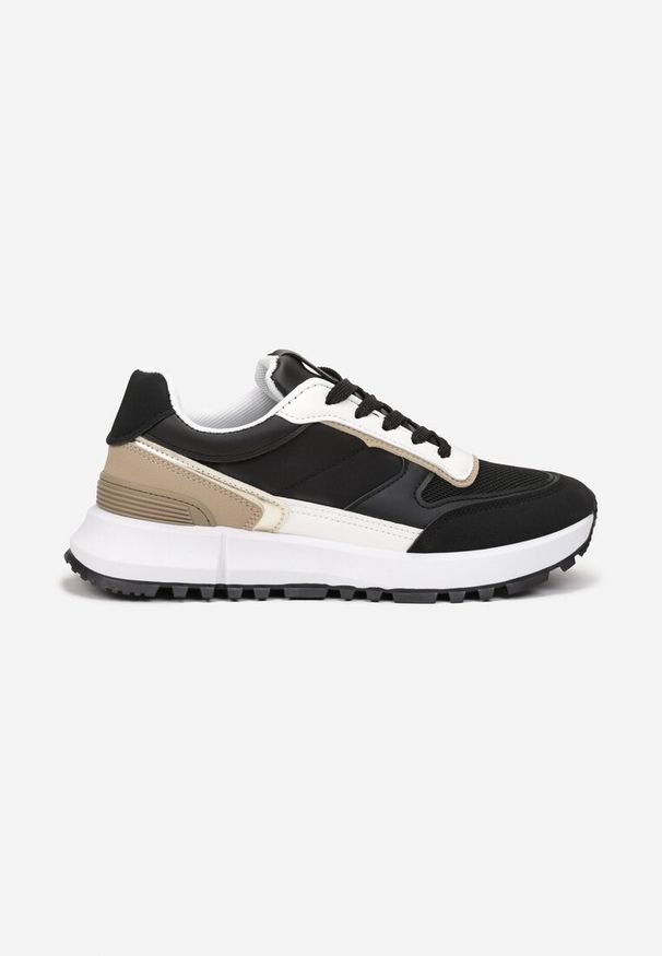 Renee - Czarne Sneakersy Sznurowane z Wstawkami Danielys. Wysokość cholewki: przed kostkę. Kolor: czarny. Materiał: materiał. Szerokość cholewki: normalna