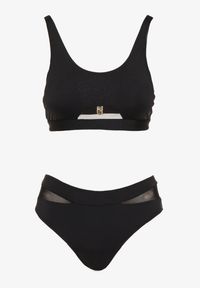 Renee - Czarne Bikini Biustonosz i Majtki Typu Figi Zdobione Siateczką Natelina. Kolor: czarny. Wzór: aplikacja