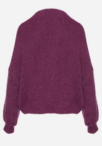 Born2be - Fioletowy Kardigan Oversize z Wełną Zdobiony Kokardkami Eleathalie. Okazja: na co dzień. Typ kołnierza: kokarda. Kolor: fioletowy. Materiał: wełna. Wzór: aplikacja. Styl: casual, elegancki #4