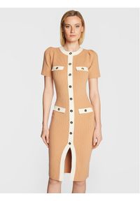 Elisabetta Franchi Sukienka dzianinowa AM-69Q-26E2-V470 Beżowy Slim Fit. Kolor: beżowy. Materiał: wełna, dzianina