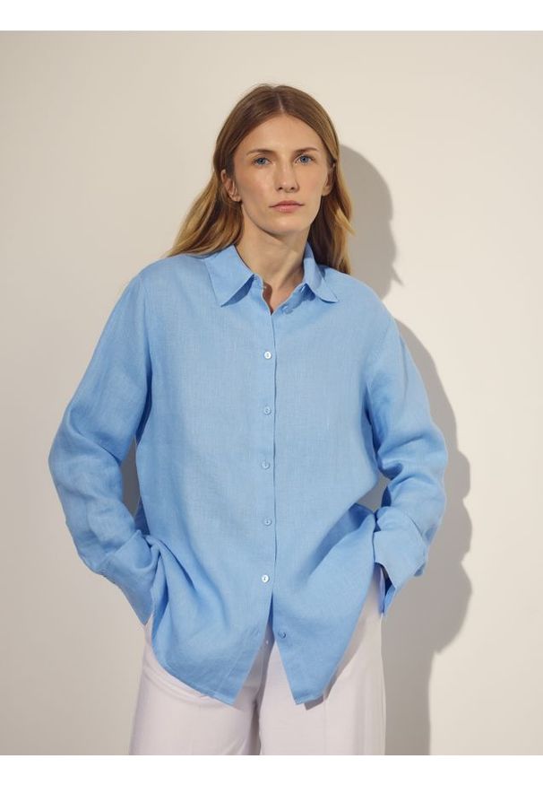 Reserved - Lniana koszula - jasnoniebieski. Kolor: niebieski. Materiał: len