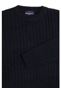 Jednokolorowy Sweter Męski z Dzianiny Bawełnianej - Adriano Guinari - Granat. Kolor: niebieski. Materiał: bawełna. Wzór: ze splotem. Sezon: jesień, zima #2