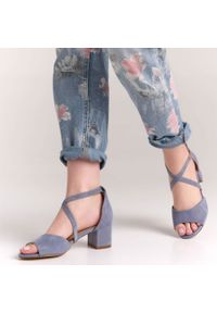Niebieskie sandały damskie Sergio Leone Sk825 Obcas. Kolor: niebieski. Materiał: zamsz. Obcas: na obcasie. Wysokość obcasa: średni
