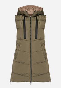 Born2be - Ciemnozielona Pikowana Kamizelka Dwustronna z Kapturem i Troczkami Nevetiani. Typ kołnierza: kaptur. Kolor: zielony. Materiał: jeans. Styl: elegancki #7