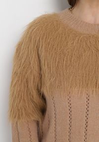 Born2be - Brązowy Sweter o Klasycznym Kroju z Puchatego Materiału Hellende. Kolor: brązowy. Materiał: materiał. Wzór: aplikacja. Styl: klasyczny #5