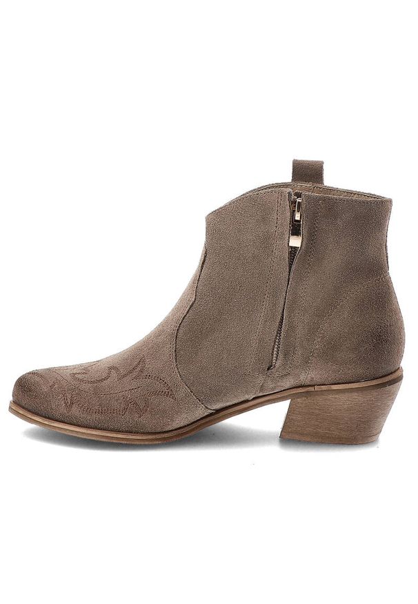 Brązowe Botki Exquisite Modne Kowbojki Damskie. Kolor: brązowy. Materiał: zamsz, materiał. Obcas: na obcasie. Wysokość obcasa: średni