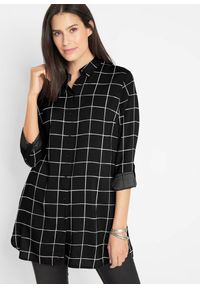 bonprix - Długa bluzka w kratę z kieszeniami. Kolor: czarny. Długość: długie #1